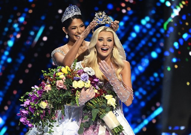 The newly crowned Miss Universe 2024, Victoria Kjaer Theilvig from Denmark, reacts after winning the 73rd edition of the Miss Universe pageant in Mexico City on November 16, 2024. (Photo by Carl de Souza/AFP Photo)