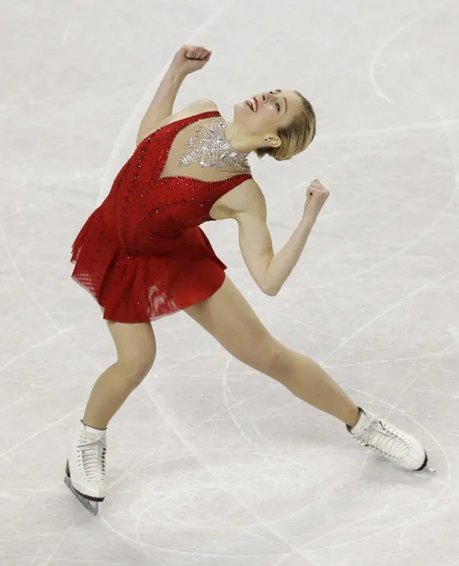 Ashley Wagner reacts after her performance during the women's free skate program at the U.S. Figure Skating Championships in Greensboro, N.C., Saturday, January 24, 2015. (Photo by Chuck Burton/AP Photo)