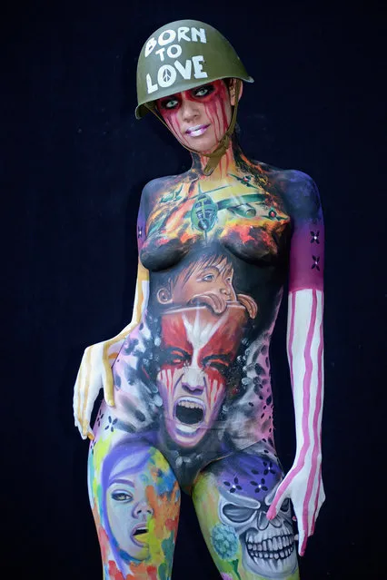 A model, painted by bodypainting artist Gulia Giuggiolini from Italy, poses for a picture at the 21st World Bodypainting Festival 2018 on July 14, 2018 in Klagenfurt, Austria. (Photo by Didier Messens/Getty Images)