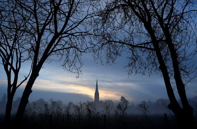 Salisbury Cathedral, in the centre of the city in which former Russian intelligence officer Sergei Skripal and a woman were found unconscious after they had been exposed to an unknown substance is seen at dawn in Salisbury, March 7, 2018. (Photo by Toby Melville/Reuters)