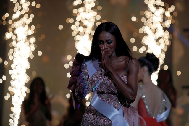 Winner Jazell Barbie Royale of the U.S., reacts on stage during the final show of the Miss International Queen 2019 transgender beauty pageant in Pattaya, Thailand on March 8, 2019. (Photo by Jorge Silva/Reuters)