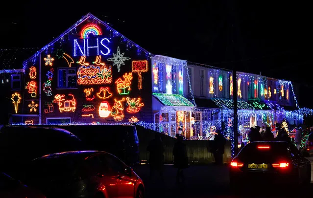 Christmas lights displays on the houses on Byron Road in New Milton, Hampshire on Sunday, November 28, 2021. The road has been displaying Christmas lights since 2004 and has raised over £85k for various charities over the years, with this year's benefactors being the NHS. (Photo by Andrew Matthews/PA Images via Getty Images)