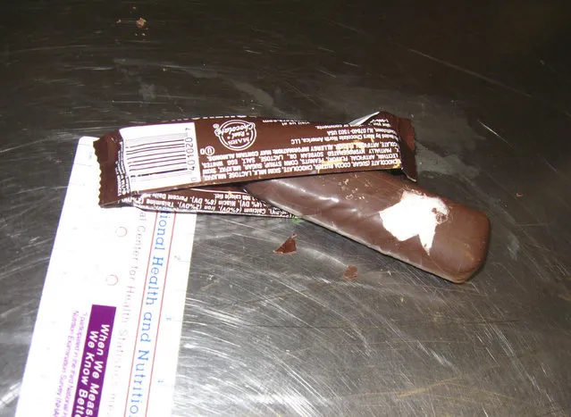 One of 45 methamphetamine filled candy bars attempted to be smuggled out of the United States by Long Beach resident Rogelio Maurico Harris,is pictured in this handout photograph provided to Reuters on July 30, 2012. Harris was taken into custody July 27, 2012 at Los Angeles International Airport, when officials became suspicious of a large box of candy bars in Harris' checked luggage as he prepared to board a flight to Japan. (Photo by Reuters/Courtesy U.S.)