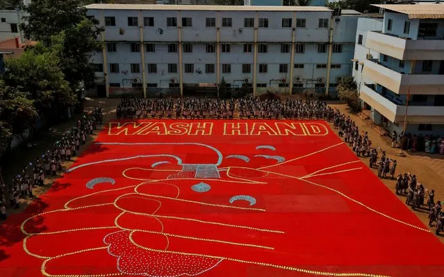 An image formed by 25,000 soap bars is seen during an awareness campaign about coronavirus disease (COVID-19), at a school in Chennai, India, March 14, 2020. (Photo by P. Ravikumar/Reuters)