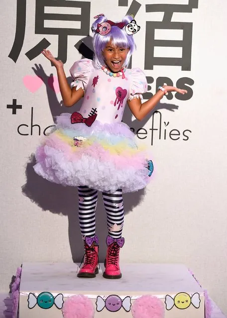 A child poses on the runway during a party hosted by Chasing Fireflies to introduce Gwen Stefani's Harajuku Lovers children's collection at Duff's Cakemix on September 24, 2015 in West Hollywood, California. (Photo by Frazer Harrison/Getty Images for Chasing Fireflies)