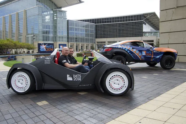 The world's first 3D printed car – the Stratti – was built in just 45 hours at the International Manufacturing Technology Show which took place between September 8 – 13, 2014. The Strati, which is Italian for layers, has a chassis body made of one solid piece and has a top speed of 40mph. (Photo by Barcroft Media/ABACAPress)