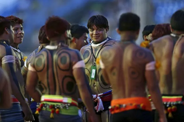Indigenous men from Kuikuru are seen during the first World Games for Indigenous Peoples in Palmas, Brazil, October 28, 2015. (Photo by Ueslei Marcelino/Reuters)
