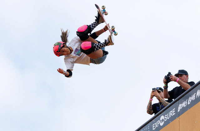 Olympic gold medalist Arisa Trew of Australia competes on the vert ramp during the second day of “Exposure 2025” an annual all-girls skateboarding contest in Encinitas, California, U.S., November 2, 2025. (Photo by Mike Blake/Reuters)
