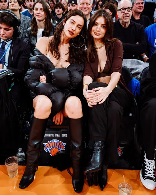 Models Emily Ratajkowski and Irina Shayk attend a New York Knicks vs. Miami Heat game at Madison Square Garden in the last decade of November 2023. (Photo by Michelle Farsi/MSGS)