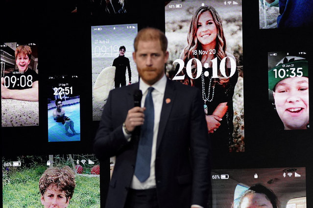 Britain's Prince Harry, Duke of Sussex, speaks about the Archewell Foundation Parents' Network, a support network for the parents and caregivers of children harmed by social media, at the Clinton Global Initiative in New York City on September 24, 2024. (Photo by Bing Guan/Reuters)