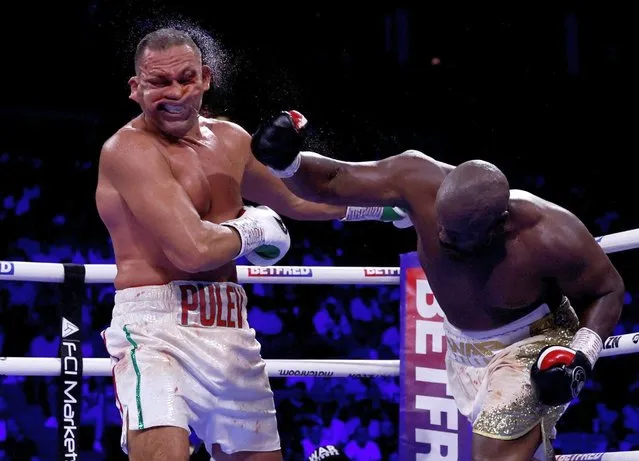 Derek Chisora (right) and Kubrat Pulev in the WBA International Heavyweight Title at the 02 Arena, London. Picture date: Saturday July 9, 2022. (Photo by Andrew Couldridge/Action Images via Reuters)