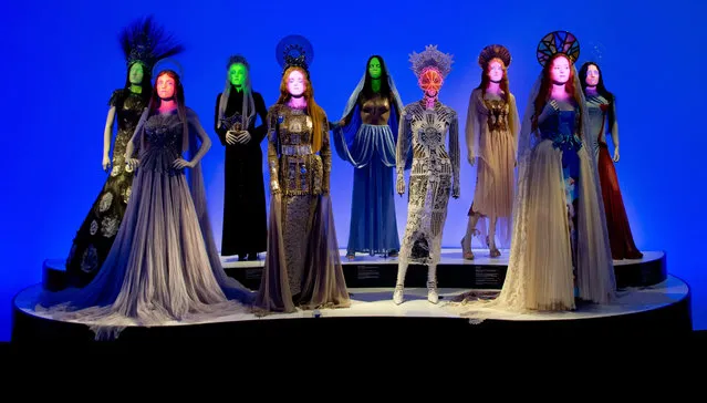 Outfits from French designer Jean Paul Gaultier are on display in the exhibition “From the Sidewalk to the Catwalk” in Munich, Germany, 16 September 2015. The exhibition lasts from the 18 September 2015 to 14 Feburary 2016 at the Kunsthalle, featuring over 140 creations by the designer from the early seventies until today. (Photo by Sven Hoppe/EPA)