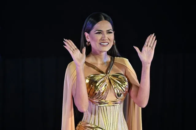 Miss Universe 2020 Andrea Meza on stage during the Miss Universe Extravaganza, after JKN's acquisition of the Miss Universe franchise, in Bangkok on November 7, 2022. (Photo by Lillian Suwanrumpha/AFP Photo)
