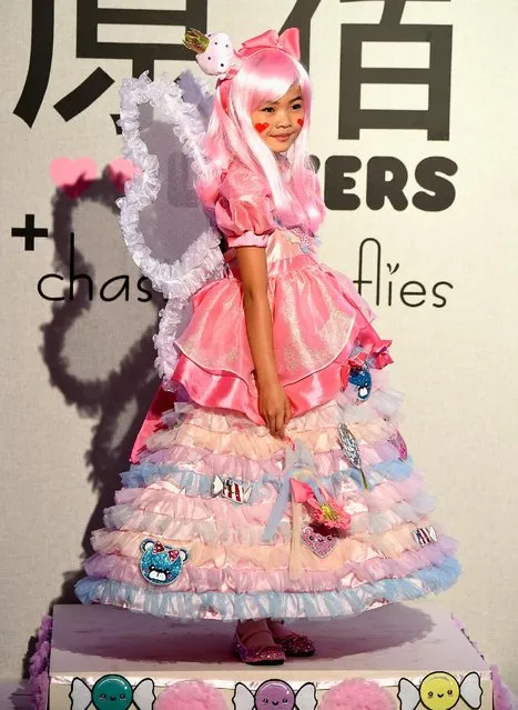 A child poses on the runway during a party hosted by Chasing Fireflies to introduce Gwen Stefani's Harajuku Lovers children's collection at Duff's Cakemix on September 24, 2015 in West Hollywood, California. (Photo by Frazer Harrison/Getty Images for Chasing Fireflies)