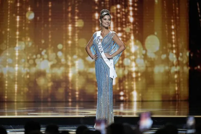 Miss Bolivia Maria Camila Sanabria Pereyra competes in the evening gown competition during the preliminary round of the 71st Miss Universe Beauty Pageant in New Orleans, Wednesday, January 11, 2023. (Photo by Gerald Herbert/AP Photo)