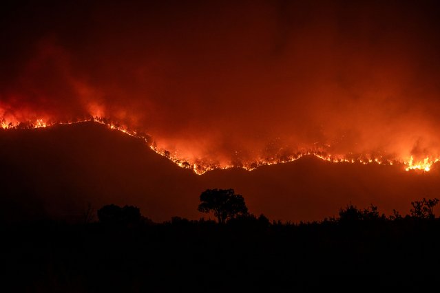 General view of the forest fire that remains active in Oimbra in Ourense province, Galicia region, north-western Spain, 12 August 2025. Galicia's regional government declared on 12 August a provincial emergency level 2 in Ourense due to the fires raging there. In Galicia, there are twelve fires of more than 20 hectares, nine of which are located in Ourense. (Photo by Brais Lorenzo/EPA)