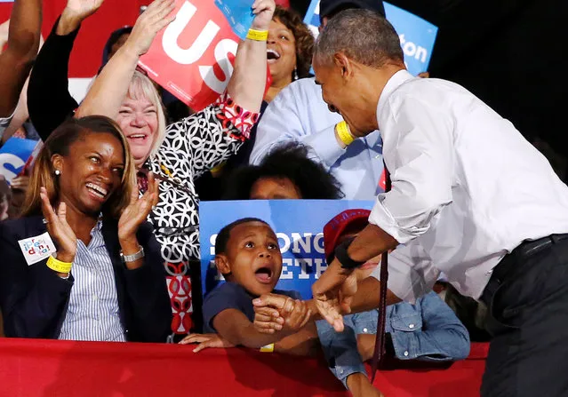 U.S. President Barack Obama takes the stage to deliver remarks at a Hillary for America campaign event in support of Democratic presidential nominee Hillary Clinton in Charlotte, North Carolina, U.S. November 4, 2016. (Photo by Jonathan Ernst/Reuters)