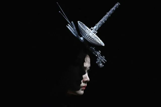 A model displays a creation from the Saint Joy collection by Bian Huizhong during the China Fashion Week in Beijing on September 13, 2023. (Photo by Wang Zhao/AFP Photo)