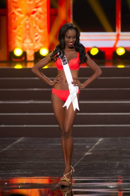 This photo provided by the Miss Universe Organization shows Hanniel Jamin, Miss Ghana 2013, competes in the swimsuit competition during the Preliminary Competition at Crocus City Hall, Moscow, on November 5, 2013. (Photo by Darren Decker/AFP Photo)