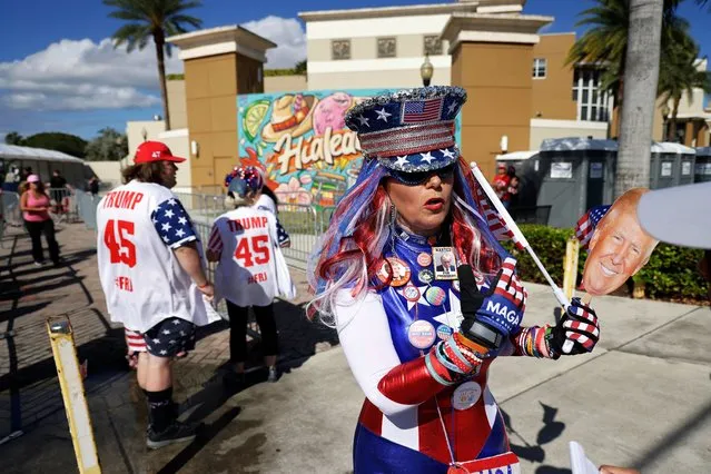 Supporters arrive at the venue as former U.S. President Donald Trump is set to deliver remarks at The Ted Hendricks Stadium at Henry Milander Park on November 8, 2023 in Hialeah, Florida. Even as Trump faces multiple criminal indictments, he still maintains a commanding lead in the polls over other Republican candidates. (Photo by Alon Skuy/Getty Images)