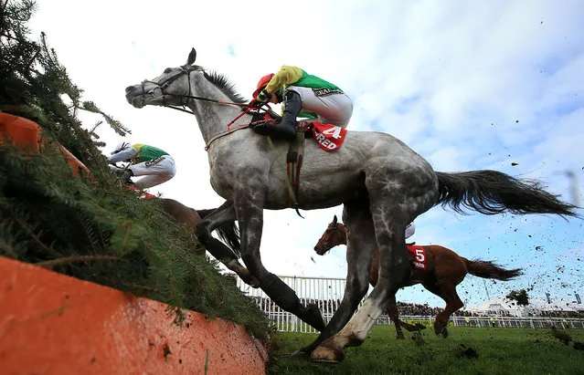 Viconte Du Noyer ridden by jockey Jonathan Burke in the Betfred Red Rum Handicap Chase during the Grand Opening Day of the Crabbie's Grand National Festival at Aintree Racecourse, Liverpool on April 7, 2016. (Photo by Mike Egerton/PA Wire)
