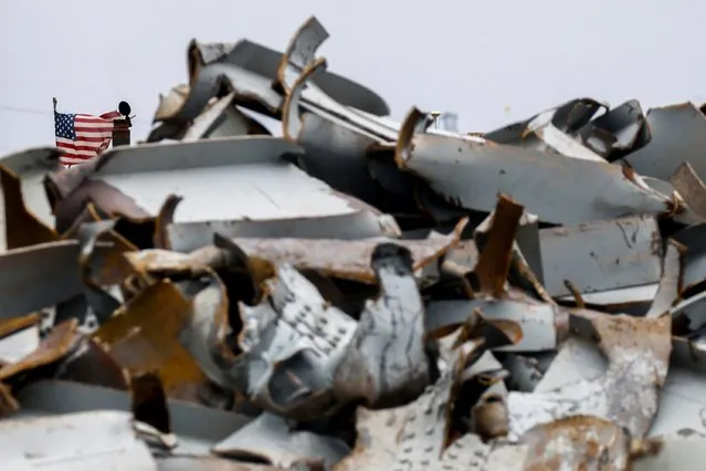 Salvaged pieces of the collapsed Francis Scott Key Bridge are shown at Tradepoint Atlantic, Friday, April 12, 2024, in Sparrows Point, Md. (Photo by Julia Nikhinson/AP Photo)