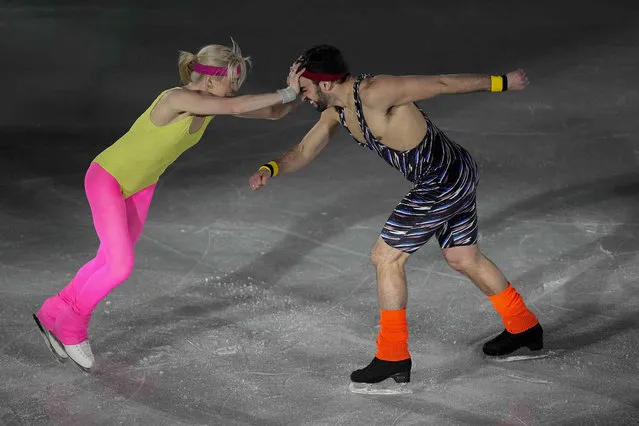 Olivia Smart and Diaz Adrian, of Spain, performs during the figure skating gala at the 2022 Winter Olympics, Sunday, February 20, 2022, in Beijing. (Photo by David J. Phillip/AP Photo)