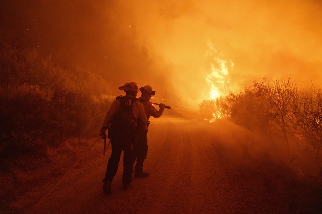 Firefighters work against the advancing Post Fire on Sunday, June 16, 2024, in Gorman, Calif. (Photo by Eric Thayer/AP Photo)