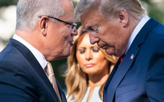 US President Donald J Trump (R) welcomes Prime Minister of Australia Scott Morrison (L) to the South Lawn of the White House for a state arrival ceremony on September 20, 2019. (Photo by Rex Features/Shutterstock)
