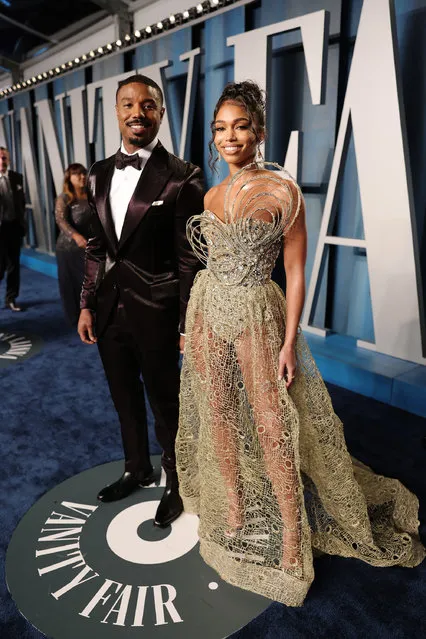 (L-R) American actor Michael B. Jordan and American model Lori Harvey attend the 2022 Vanity Fair Oscar Party hosted by Radhika Jones at Wallis Annenberg Center for the Performing Arts on March 27, 2022 in Beverly Hills, California. (Photo by Rich Fury/VF22/Getty Images for Vanity Fair)