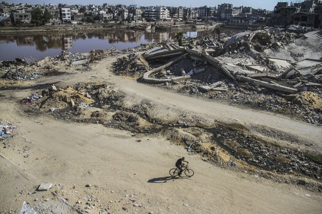 Sewage water is pictured in Gaza City, August 12, 2024. With limited access to water and sanitation, communicable diseases and skin infections continue to rage across Gaza, according to an update released by the United Nations Office for the Coordination of Humanitarian Affairs late July. Overcrowding of displaced people in areas that lack water, hygiene and a sewage system has already led to the spread of diseases, including skin diseases among children, it added. TO GO WITH “Feature: Children in Gaza suffer from skin disease amid lack of water, medicine”. (Photo by Xinhua News Agency/Rex Features/Shutterstock)