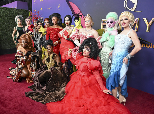 Mirage, Amanda Tori Meating, Morphine Love Dion, Sapphira Cristál, Mhi'ya Iman Le'Paige, Geneva Karr, Xunami Muse, Hershii LiqCour-Jeté, Plane Jane, Nymphia Wind, Q, Megami, Dawn and Plasma at the 76th Primetime Emmy Awards held at Peacock Theater on September 15, 2024 in Los Angeles, California. (Photo by Gilbert Flores/Variety via Getty Images)