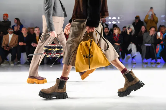 A model (bag detail) walks the runway at the Fendi fashion show on January 13, 2020 in Milan, Italy. (Photo by Jacopo Raule/Getty Images)