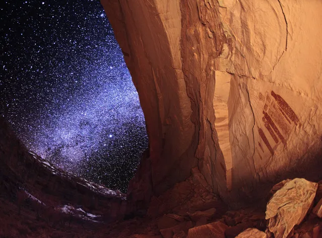 Milky Way over the ancient rock paintings
