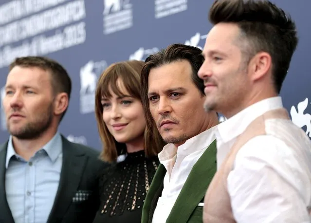Cast members (L-R) Joel Edgerton, Dakota Johnson, Johnny Depp and director Scott Cooper pose during a photocall for the movie “Black Mass” at the 72nd Venice Film Festival in northern Italy September 4, 2015. (Photo by Manuel Silvestri/Reuters)