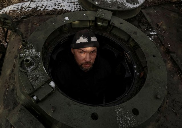 A Ukrainian serviceman of the 5th Separate Heavy Mechanised Brigade of the Ukrainian Armed Forces sits in a Leopard 1A5 tank, near the frontline in Donetsk region, Ukraine, on February 4, 2025. (Photo by Serhii Nuzhnenko/Radio Free Europe/Radio Liberty)