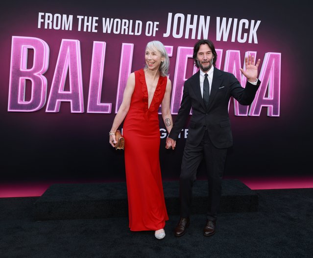 Alexandra Grant and Keanu Reeves attend the world premiere of “Ballerina”, presented by Lionsgate, at TCL Chinese Theatre on June 03, 2025 in Hollywood, California. (Photo by Matt Winkelmeyer/Getty Images)