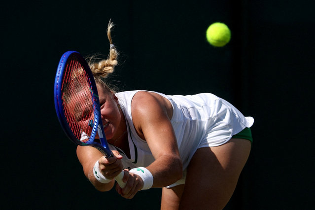 Russia's Diana Shnaider in action during her first round match against Japan's Moyuka Uchijima at Wimbledon in London, Britain on June 30, 2025. (Photo by Toby Melville/Reuters)