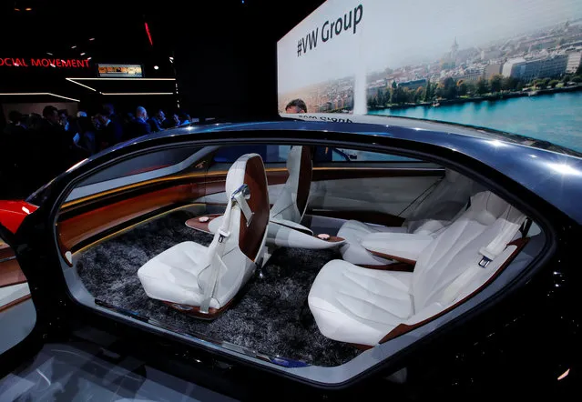 The inside of the I.D. Vizzion car model from Volkswagen is presented during the press day at the 88th Geneva International Motor Show in Geneva, Switzerland on Tuesday, March 6, 2018. (Photo by Denis Balibouse/Reuters)