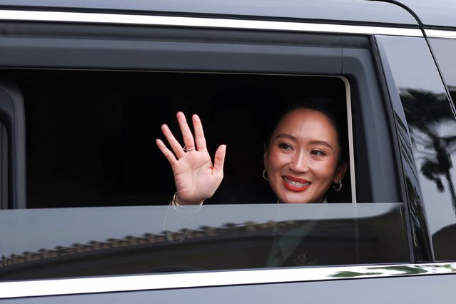 Thailand's Paetongtarn Shinawatra, who was dismissed as prime minister, leaves following a press conference after the Constitutional Court ruled to remove her from office in a high-profile ethics case, following a leaked phone conversation between her and Cambodia's former leader Hun Sen, at Government House in Bangkok, Thailand, on August 29, 2025. (Photo by Chalinee Thirasupa/Reuters)