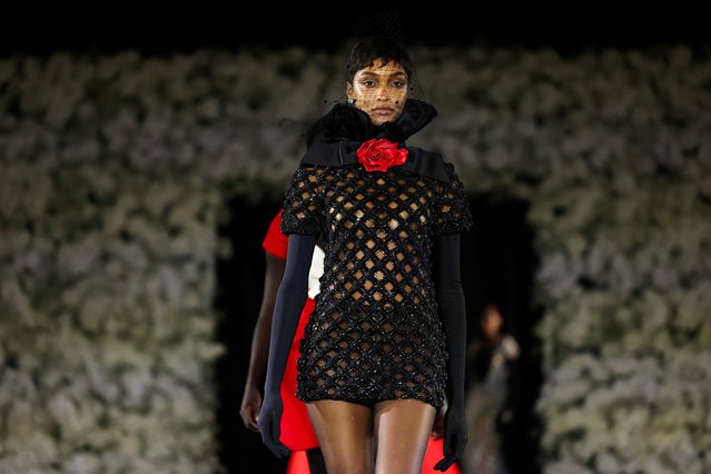 British model Jourdan Dunn presents a creation at the Richard Quinn catwalk show during London Fashion Week in London, Britain, on September 14, 2024. (Photo by Hollie Adams/Reuters)