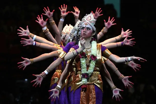 Dancers perform ahead of Indian Prime Minister Narendra Modi's arrival to attend an Indian community event at Qudos Bank Arena in Sydney, Australia, Tuesday, May 23, 2023. Modi has arrived in Sydney for his second Australian visit as India's prime minister and told local media he wants closer bilateral defense and security ties as China's influence in the Indo-Pacific region grows. (Photo by Mark Baker/AP Photo)