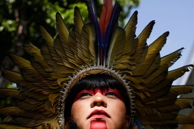 Celia Xakriaba, from the Xakriaba indigenous people, elected candidate for Minas Gerais state deputy, poses for a picture during the seminar of the natives of the land and indigenous women leaders in Brasilia, Brazil on October 15, 2022. (Photo by Adriano Machado/Reuters)