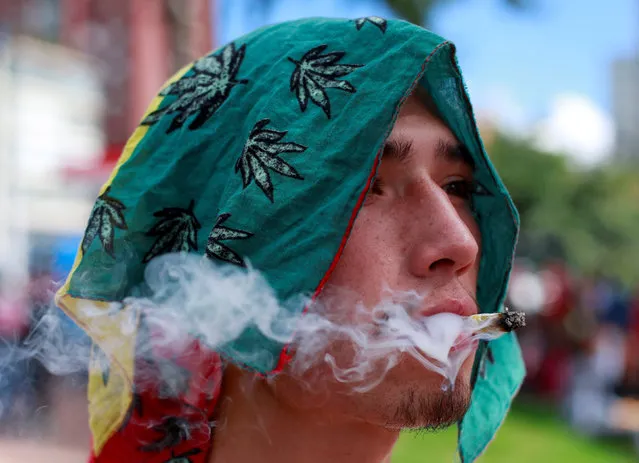 A man smokes marijuana during a global March for marijuana in Bogota, Colombia, May 7, 2016. (Photo by John Vizcaino/Reuters)