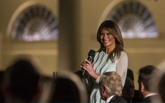 U.S. First Lady Melania Trump speaks during a state dinner honoring Australian Prime Minister Scott Morrison and Australian First Lady Jennifer Morrison at the White House September 20, 2019 in Washington, DC. Prime Minister Morrison is on a state visit in Washington hosted by President Trump. (Photo by Zach Gibson/Getty Images)
