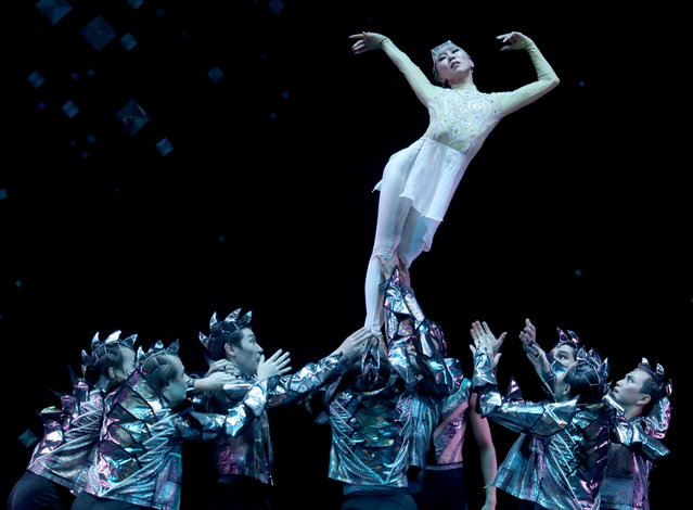 Yakut artists perform on stage during the premiere of the play “The Shining Stone” at the Kyrgyz Academic Opera and Ballet Theater in Bishkek, Kyrgyzstan, 26 April 2024. The State Opera and Ballet Theater of the Republic of Sakha (Yakutia) named after Sivtsev is on tour in Bishkek from 24 to 26 April. (Photo by Igor Kovalenko/EPA)