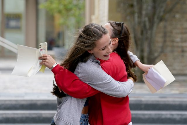 Emily Prior (left) and Lucy Mackay receiving their GCSE results at Brighton College on Thursday, August 22, 2024. Hundreds of thousands of pupils in England, Wales and Northern Ireland are receiving grades to help them progress to sixth form, college or training. (Photo by Gareth Fuller/PA Images via Getty Images)