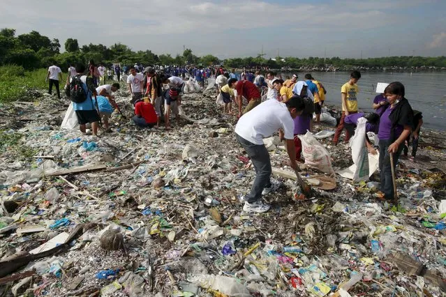 Volunteers collect garbage from the coastline of Manila bay during the International Coastal Cleanup Day in Cavite city, south of Manila September 19, 2015. According to the organizers, the International Coastal Cleanup Day is an annual campaign initiated by environmental activists every third Saturday of September to raise awareness on the growing garbage problems affecting the coasts around the world. (Photo by Romeo Ranoco/Reuters)