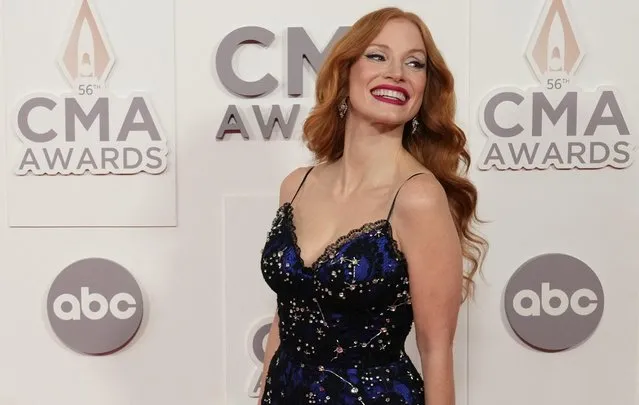 American actress Jessica Chastain attends the 56th Annual CMA Awards at Bridgestone Arena, in Nashville, Tennessee, U.S. November 9, 2022. (Photo by Harrison McClary/Reuters)