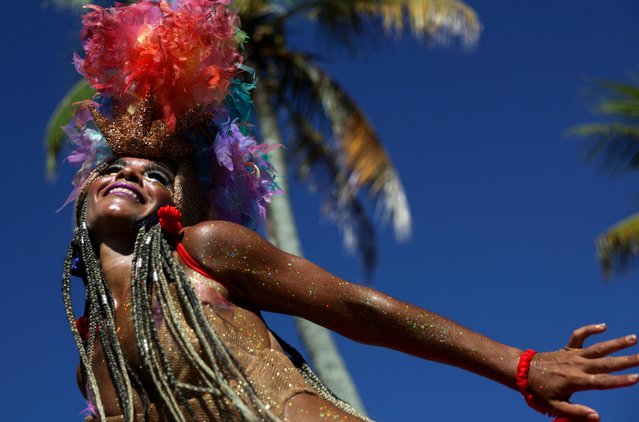 A reveller attends the annual block party “Amigos da Onca” during the Carnival festivities in Rio de Janeiro, Brazil, on February 10, 2024. (Photo by Ricardo Moraes/Reuters)
